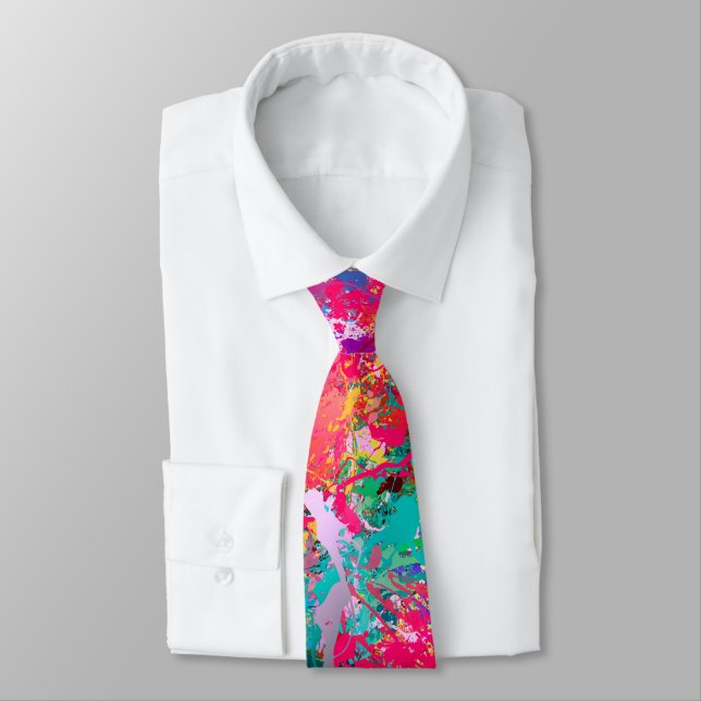 Blue Red Yellow Green Pink Teal Splash Abstraction Tie (Tied)