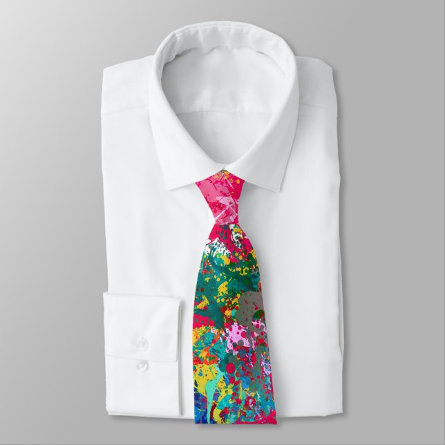 Blue Red Yellow Green Pink Teal Splash Abstraction Tie (Tied)