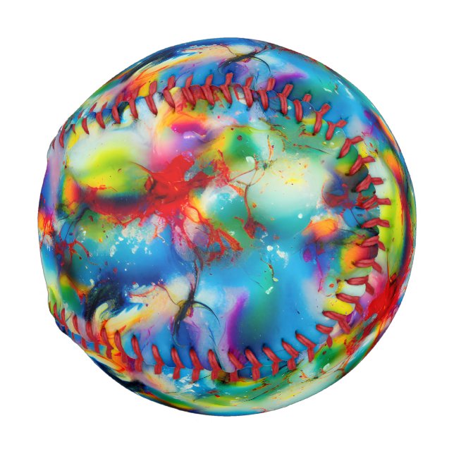 Blue Red Yellow Green Watercolor Abstraction Baseball (Back Left)