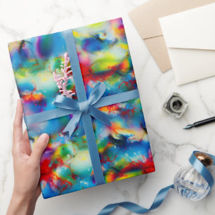 Blue Red Yellow Green Watercolor Abstraction Wrapping Paper