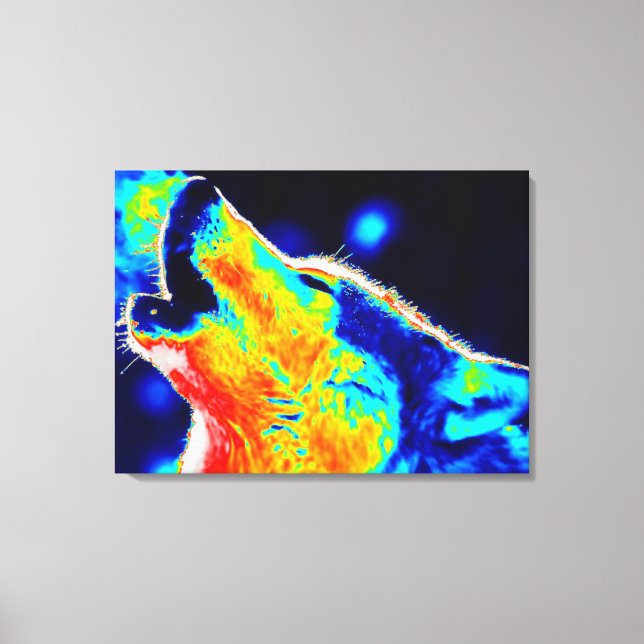 Blue Red Yellow Pop Art Wolf Wrapped Canvas (Front)