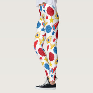 Blue Red Yellow Stars Cheerleader Pom Poms Leggings