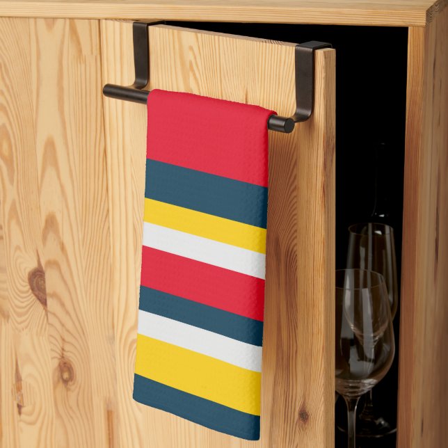 Blue Red Yellow Stripe Tea Towel (Thirds Fold)