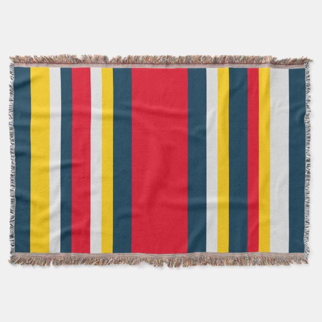 Blue Red Yellow Stripes Throw Blanket (Front)