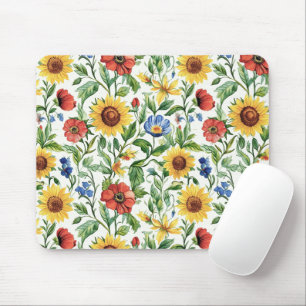 Blue Red Yellow Sunflowers Italian Floral Mouse Mat