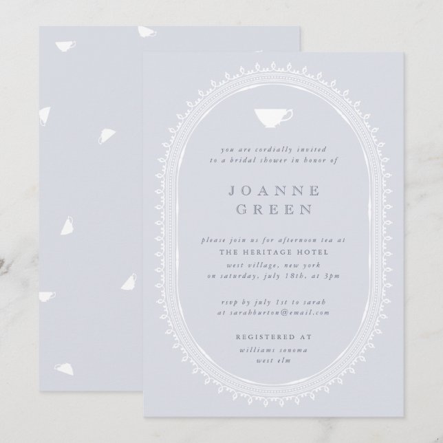 Blue Regency Afternoon Tea Bridal/Wedding Shower Invitation (Front/Back)