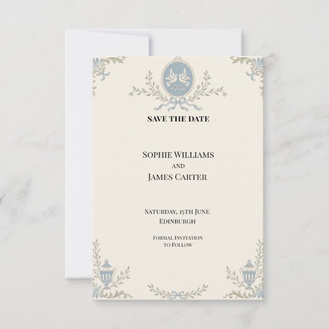 Blue Regency Cameo Wedding Save The Date (Front)