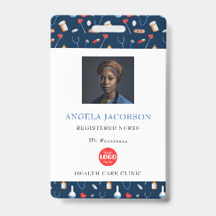Blue Registered Nurse Healthcare Logo ID Badge