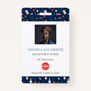 Blue Registered Nurse Healthcare Logo ID Badge