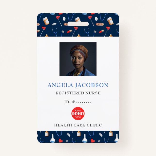 Blue Registered Nurse Healthcare Logo ID Badge (Front)