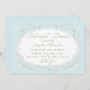 Blue Rehearsal Dinner Simple Watercolor Leaves Art Invitation