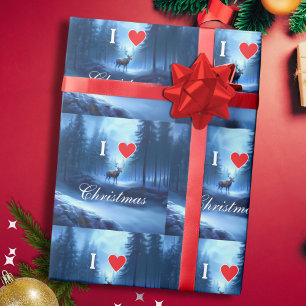 Blue Reindeer Custom Christmas Wrapping Paper