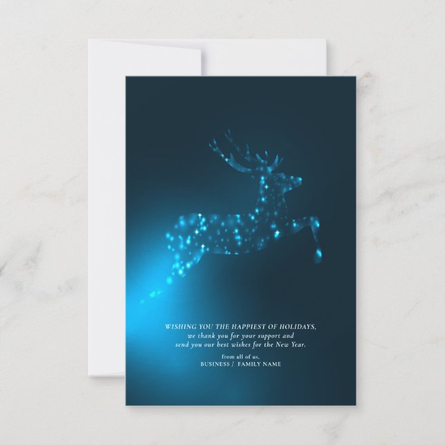Blue Reindeer Elegant Business Corporate Christmas Thank You Card (Front)