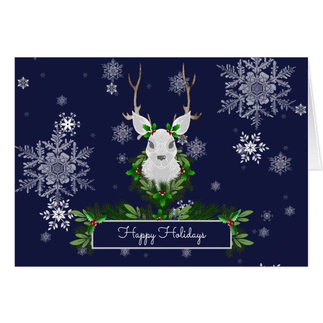 Blue Reindeer Greeting Card (Front Horizontal)