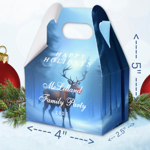 Blue Reindeer Happy Holidays Family Party Favour Box