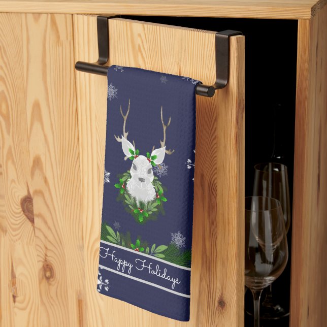 Blue Reindeer Kitchen Towel (Thirds Fold)