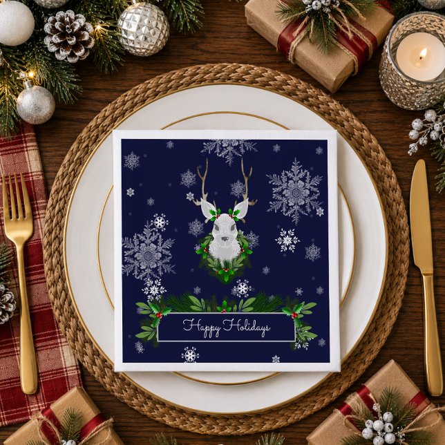 Blue Reindeer Paper Napkin (Blue Reindeer Paper Napkins)
