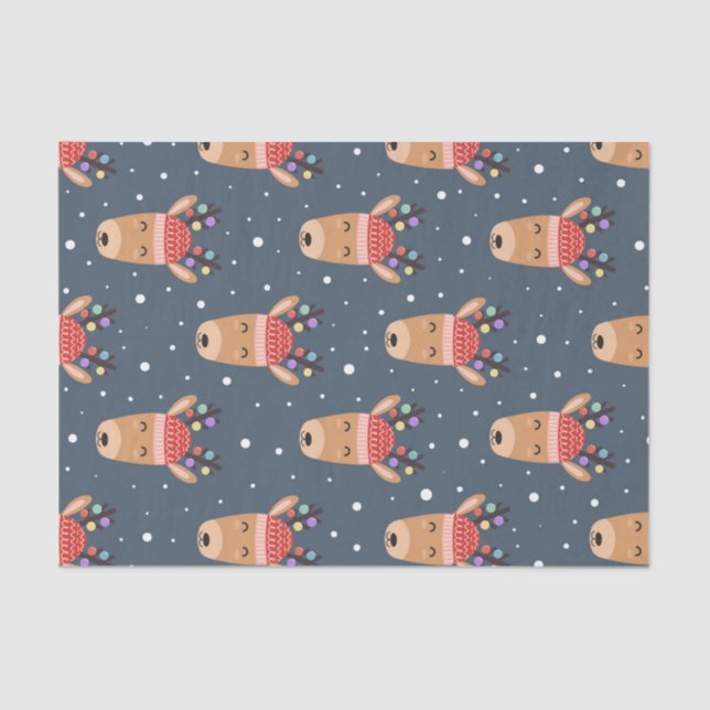 Blue Reindeer Rustic Cute Whimsical Fun Holiday Tissue Paper (Front)