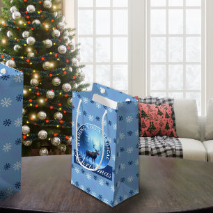 Blue Reindeer Snowflakes Christmas Small Gift Bag