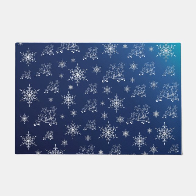blue,reindeer, star, stars, snowflake, christmas doormat (Front)