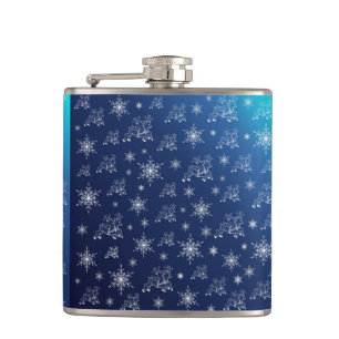 blue,reindeer, star, stars, snowflake, christmas hip flask