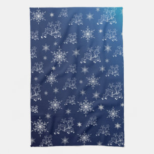 blue,reindeer, star, stars, snowflake, christmas tea towel