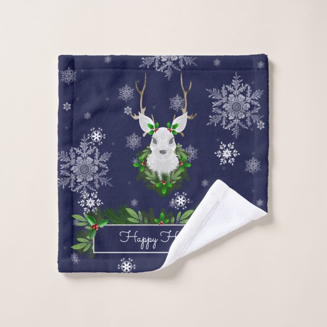 Blue Reindeer Towel Set (Wash Cloth)