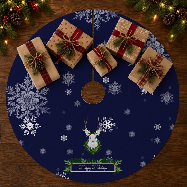 Blue Reindeer Tree Skirt (Blue Reindeer Christmas Tree Skirt)