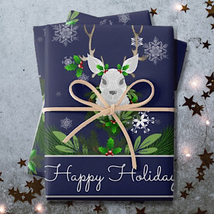 Blue Reindeer Wrapping Paper