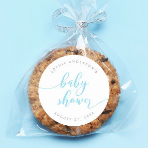 Blue Relax Script Baby Shower Classic Round Sticker