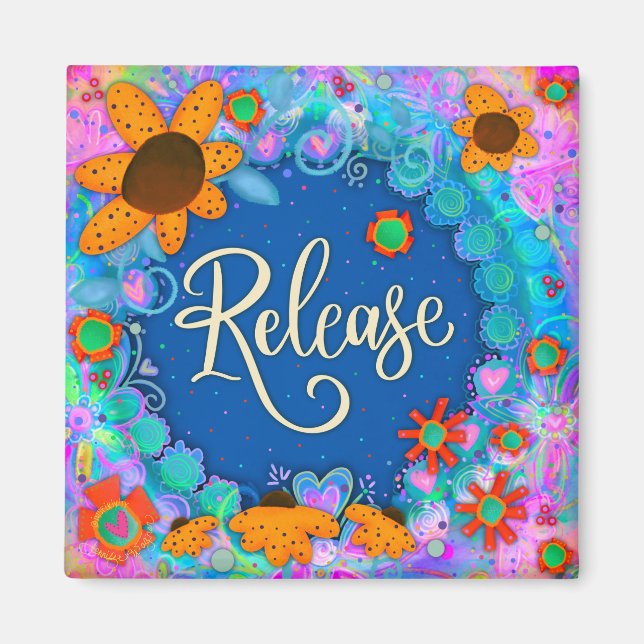 Blue Release Pretty Floral Modern Inspirivity Magnet (Front)