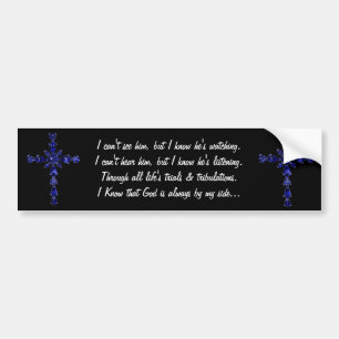 Blue religious cross bumper sticker