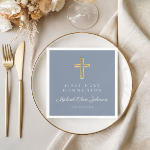 Blue Religious Cross Dusty Boy First Communion Napkin