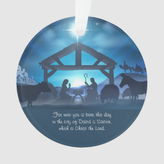 Blue Religious Nativity Christmas Custom Ornament