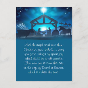 Blue Religious Nativity Christmas Greeting Card