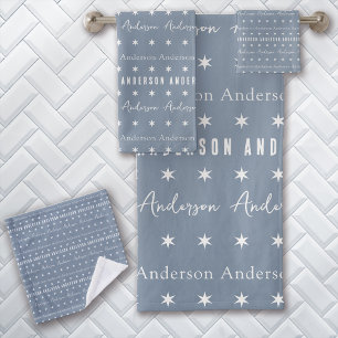 Blue Repeating Family Name Monogram Bath Towel Set