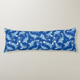 Blue Repeating Motif Koi Fish Pattern Body Cushion
