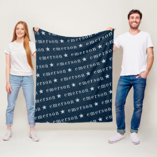 Blue Repeating Name Monogram Star Boy Fleece Blanket