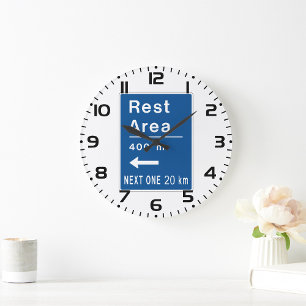 Blue Rest Area Road Sign  Large Clock