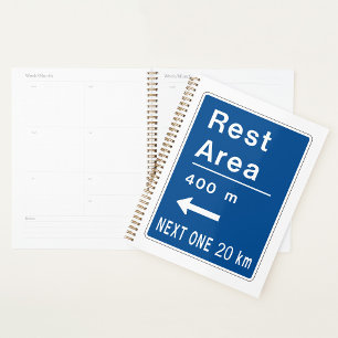 Blue Rest Area Road Sign Spiral Planner