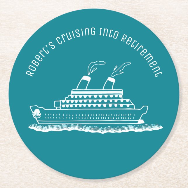 Blue Retirement Cruising Round Paper Coaster (Front)