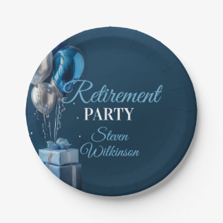 Blue Retirement Party Balloon Gifts Paper Plate