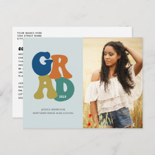 Blue Retro '70s Grad 2023 Groovy Graduation Postcard