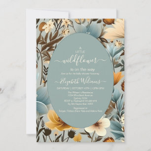 Blue Retro A Little Wildflower Baby Shower Invitation
