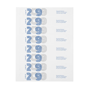 Blue Retro Big Numbers Class of Wrap Around Label