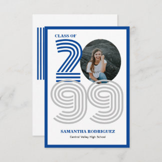 Blue Retro Big Numbers Graduation Photo Invitation