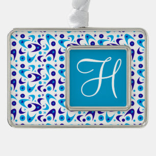 Blue Retro Boomerangs Silver Plated Framed Ornament