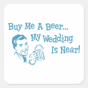 Blue Retro Buy Me A Beer My Wedding is Near Square Sticker