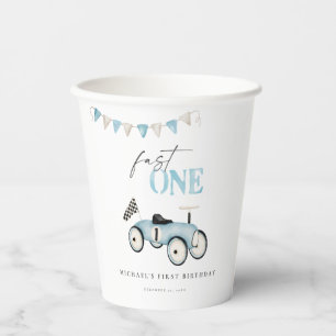Blue Retro Car Birthday Paper Cups