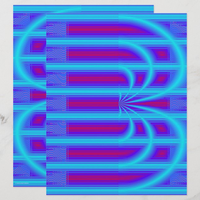 Blue Retro Cathedral Scrapbook Paper 2-Sided Page (Front/Back)